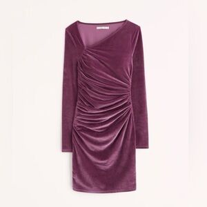 Abercrombie & Fitch / NWT Dark Purple Asymmetrical Ruched Velvet Mini Dress